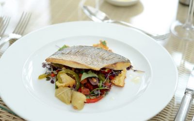 Roasted Fillet of Sea Bream with Peppenatta Salad, Chorizo and Olive Oil